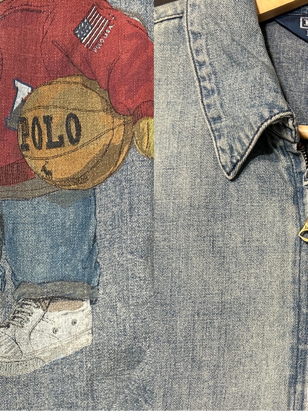 VTG Polo Ralph Lauren Denim Jacket with Yellow Teddy Bear Graphic Size M New - Picture 3 of 16